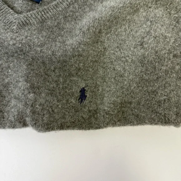Polo Ralph Lauren Gray Lambswool Sweater XL V-Neck Classic Fit - Picture 10 of 12